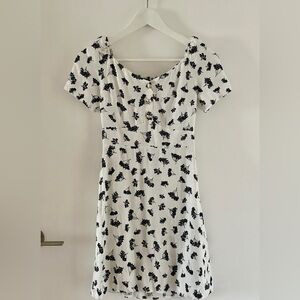 Maje Black and White Puff Sleeve Mini Dress